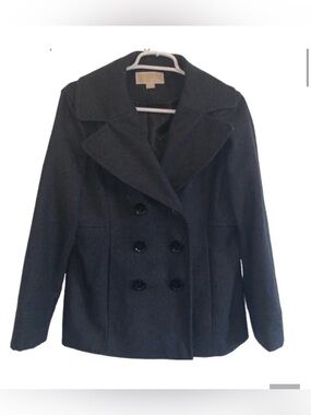 MICHAEL KORS BLACK WOOL COAT DOUBLE BREASTED PEACOAT MEDIUM BUTTON LAPEL MEDIUM
